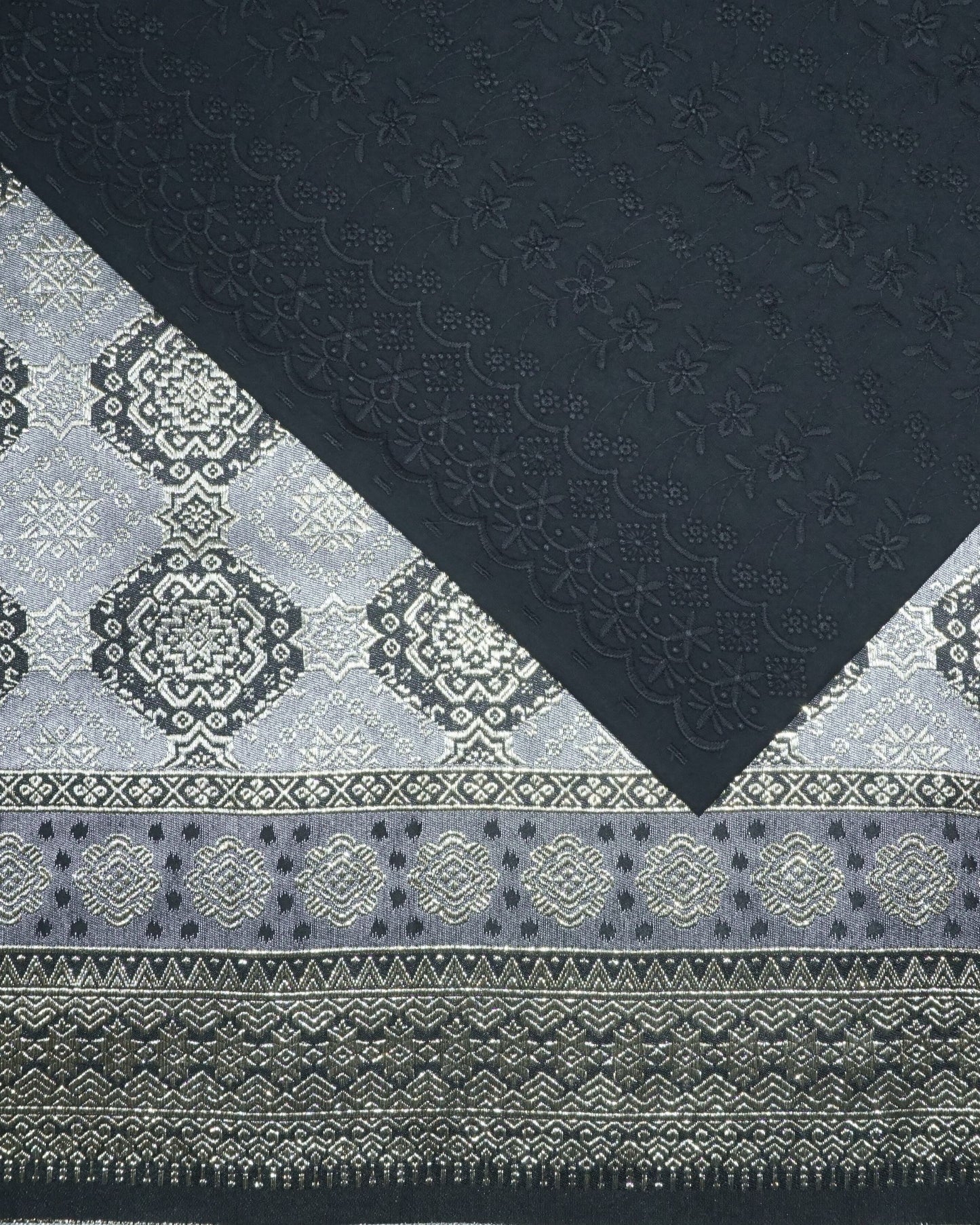 Cotton Cambric Embroidery with Two Tone Metallic Songket Combo Set