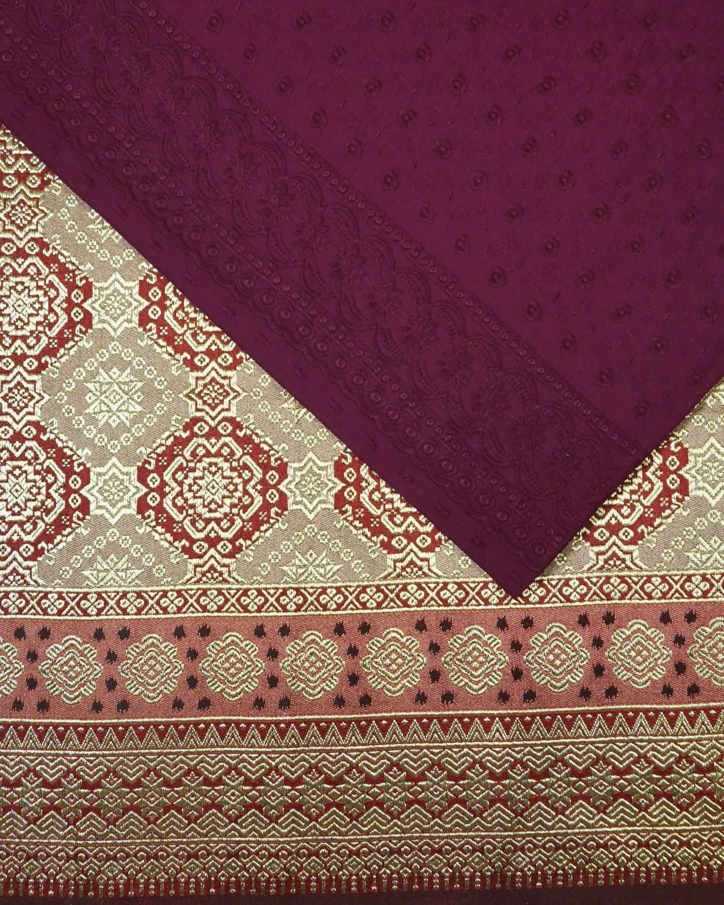 Cotton Cambric Embroidery with Two Tone Metallic Songket Combo Set