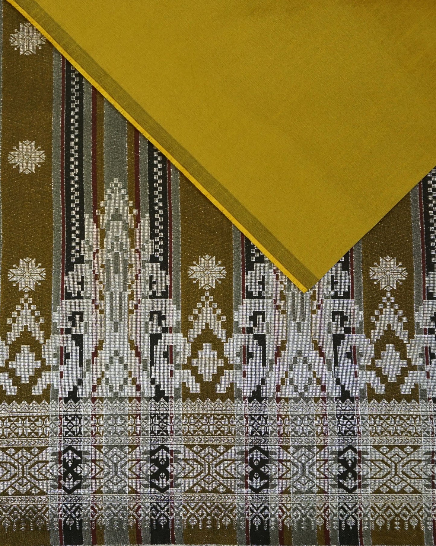 Combo Songket Stripe Silver With Plain Dupion