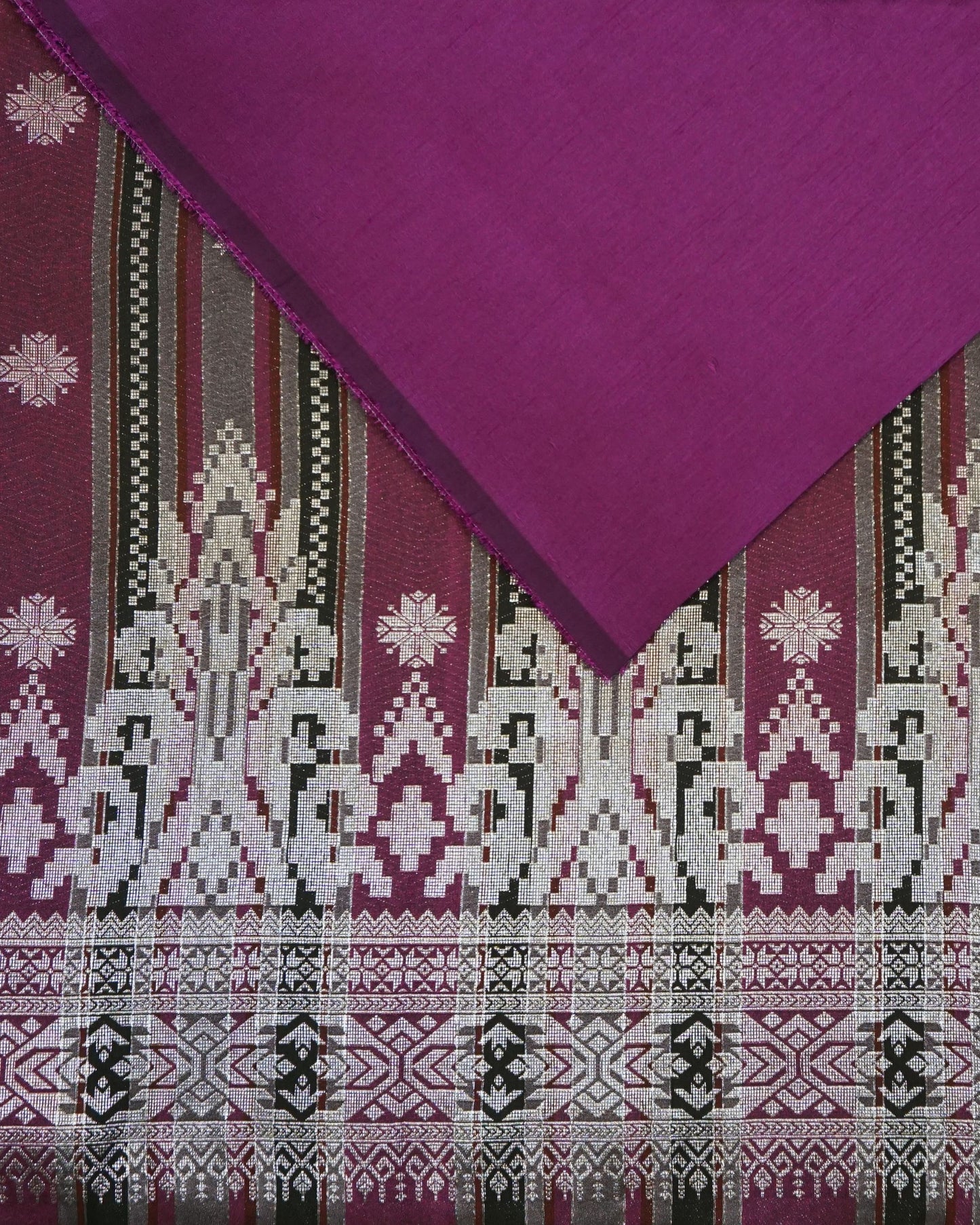 Combo Songket Stripe Silver With Plain Dupion