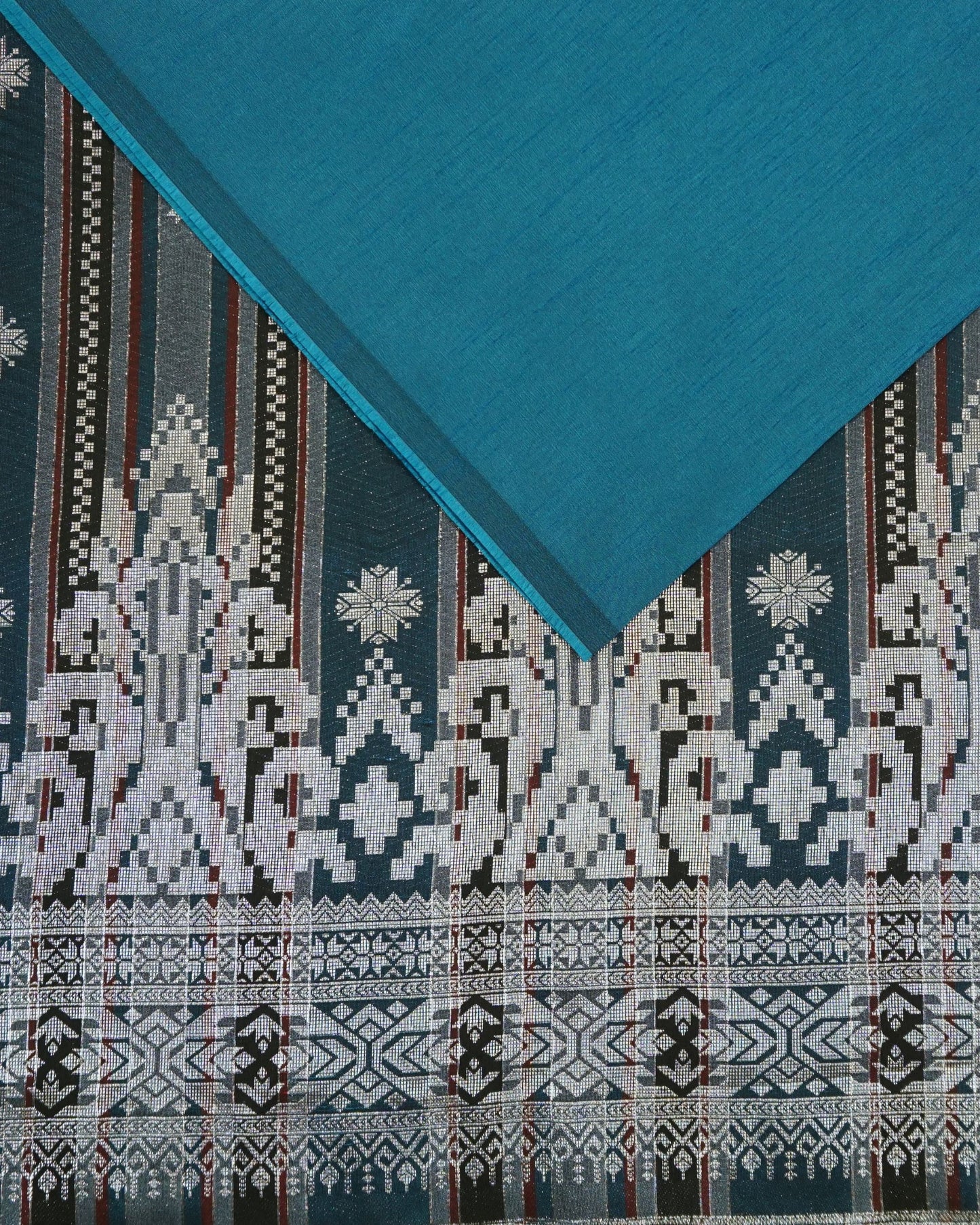 Combo Songket Stripe Silver With Plain Dupion