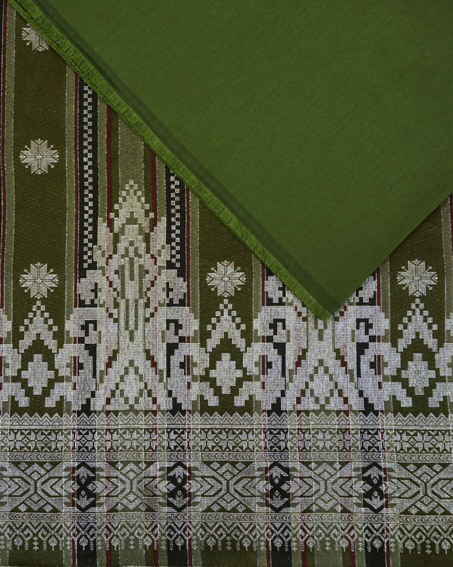 Combo Songket Stripe Silver With Plain Dupion