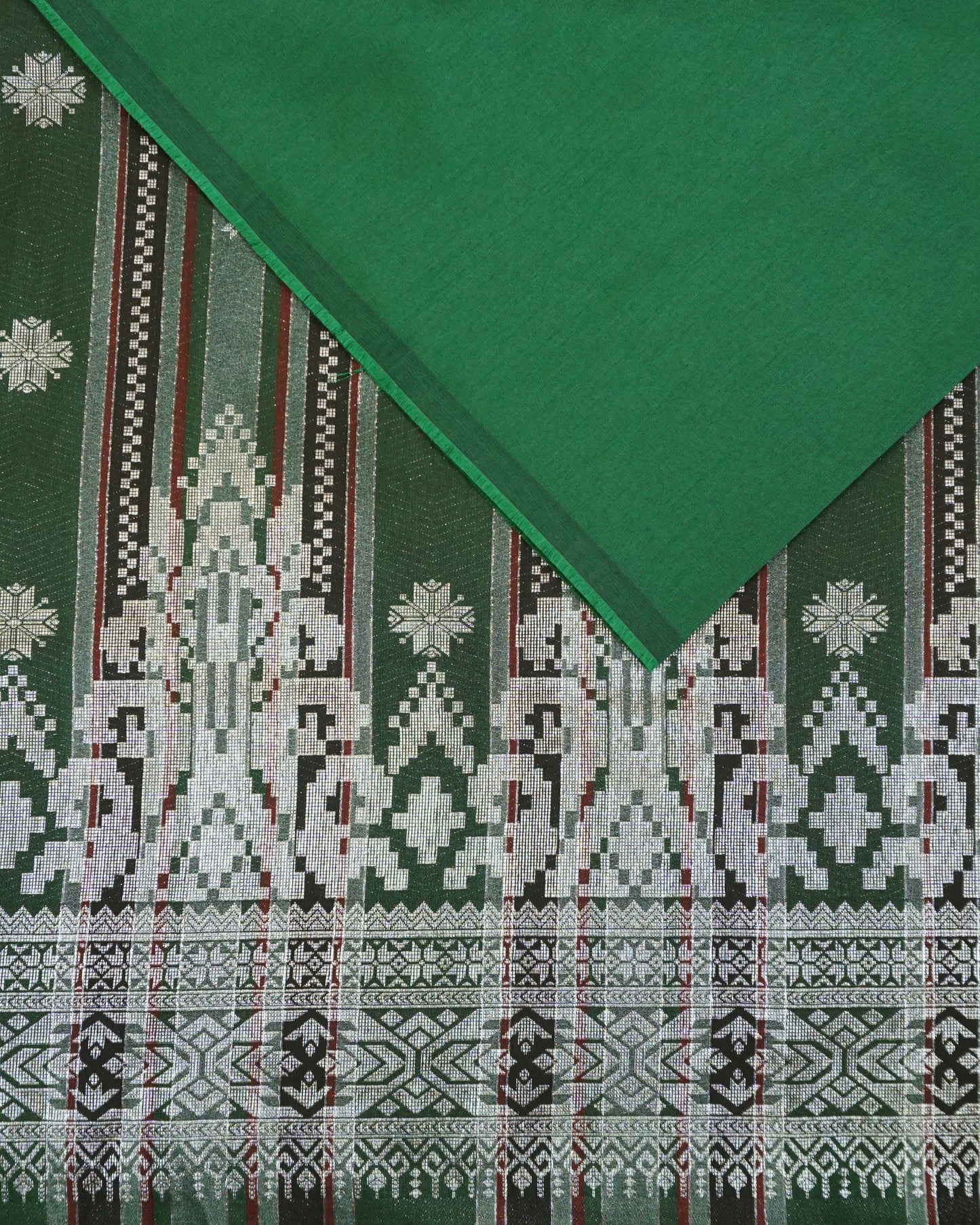 Songket Stripe Silver With Plain Dupion Combo Set