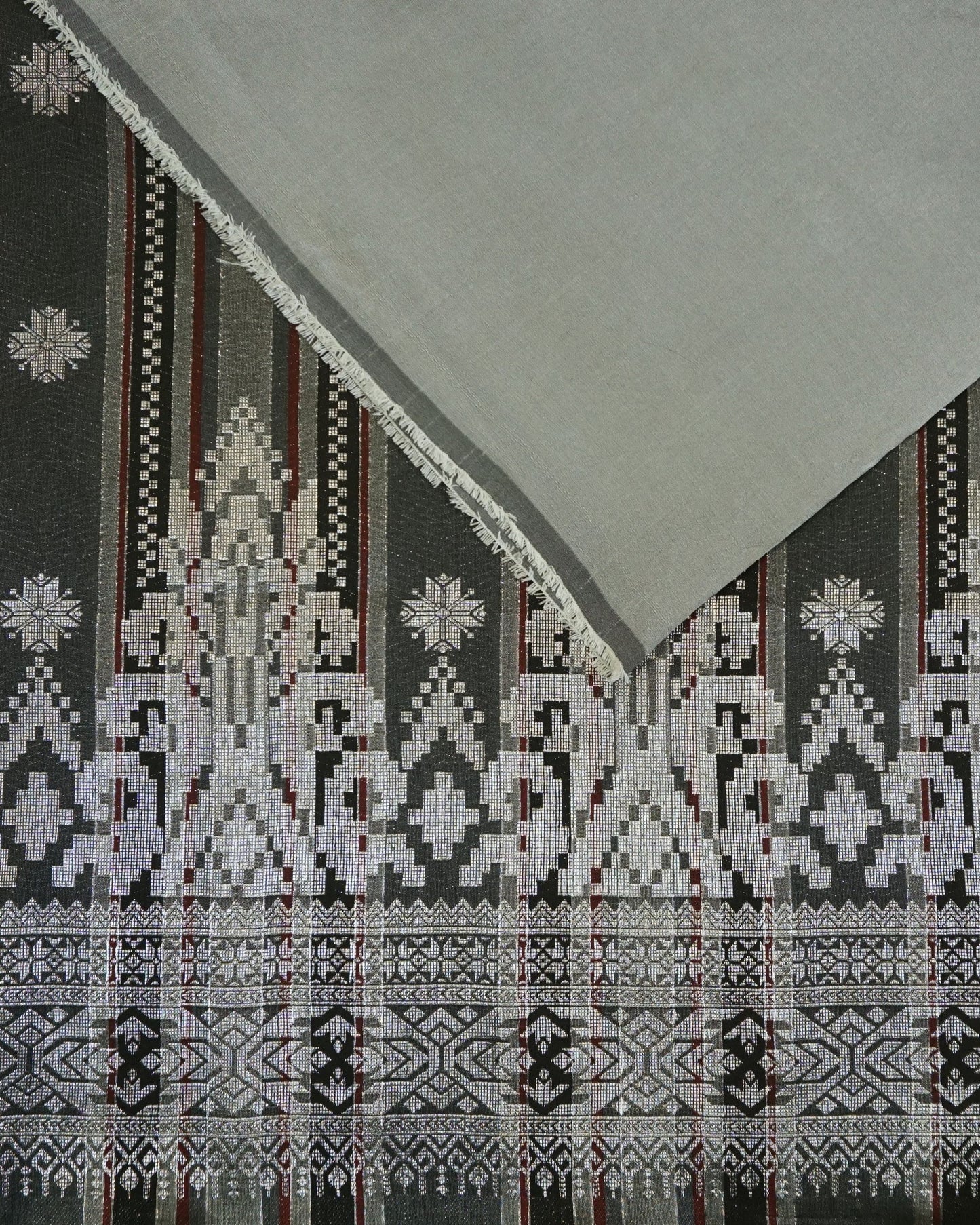 Combo Songket Stripe Silver With Plain Dupion