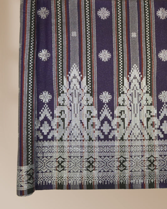 Songket Stripe Metallic Silver 44" Open Meter