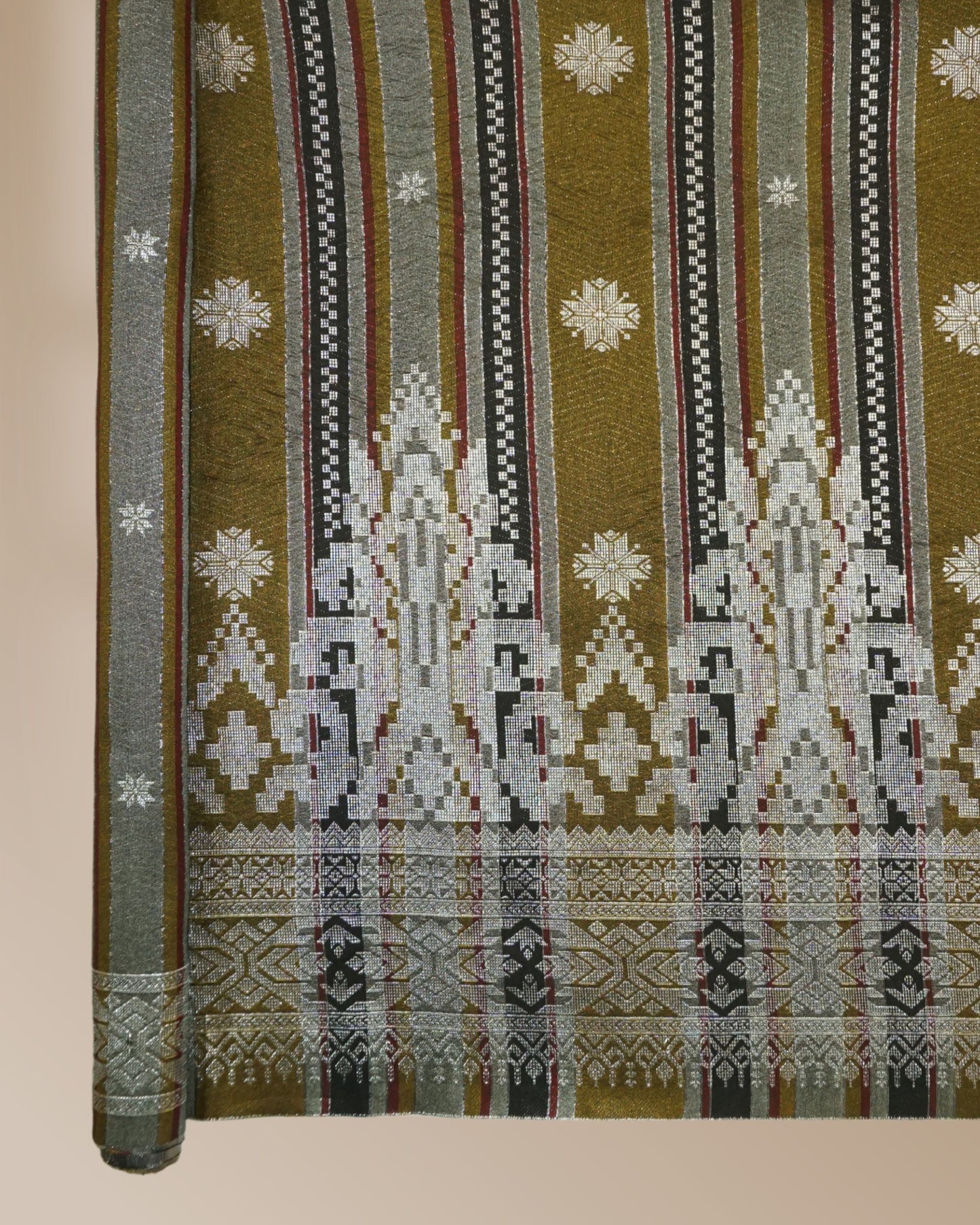Songket Stripe Metallic Silver 44" Open Meter