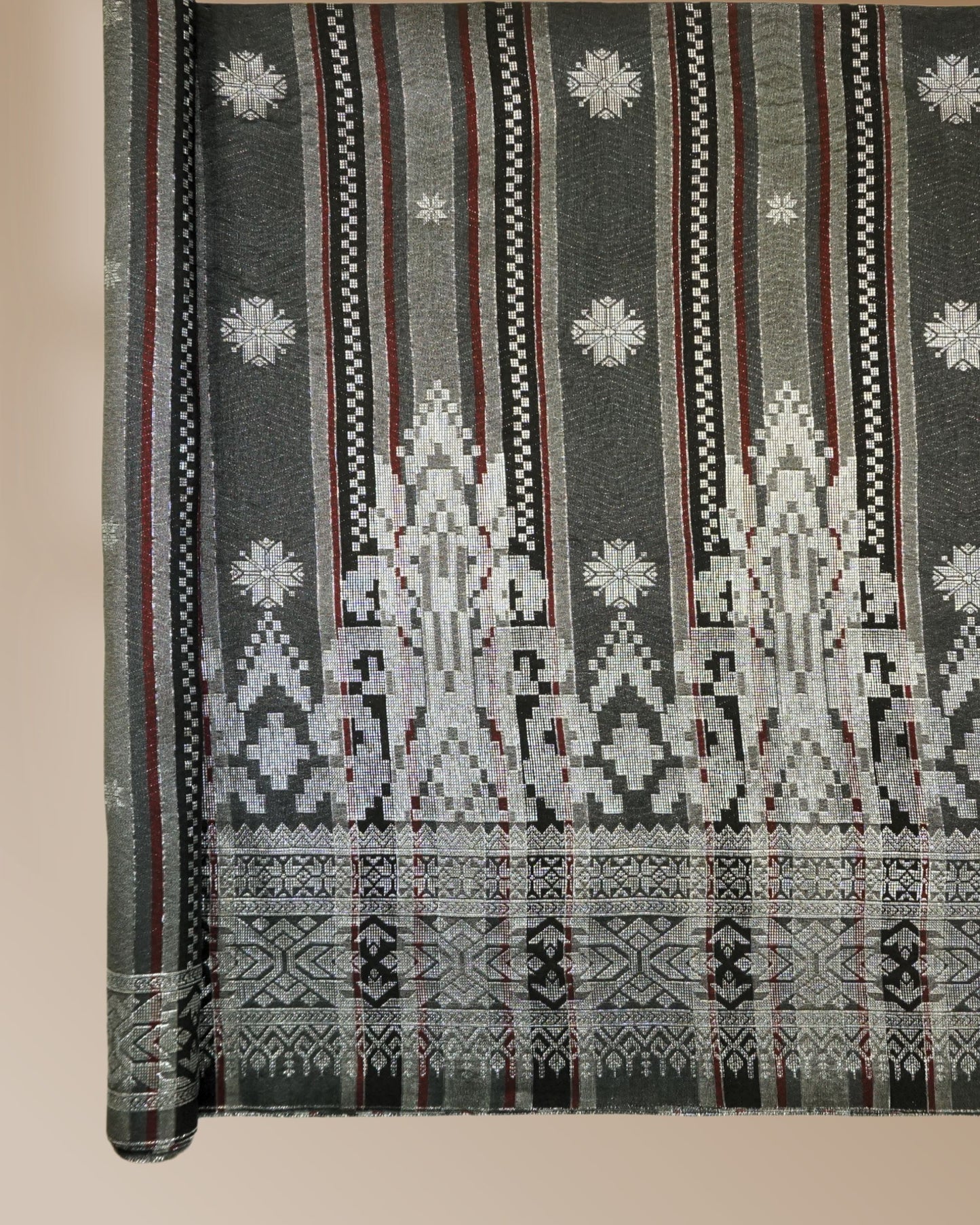 Songket Stripe Metallic Silver 44" Open Meter