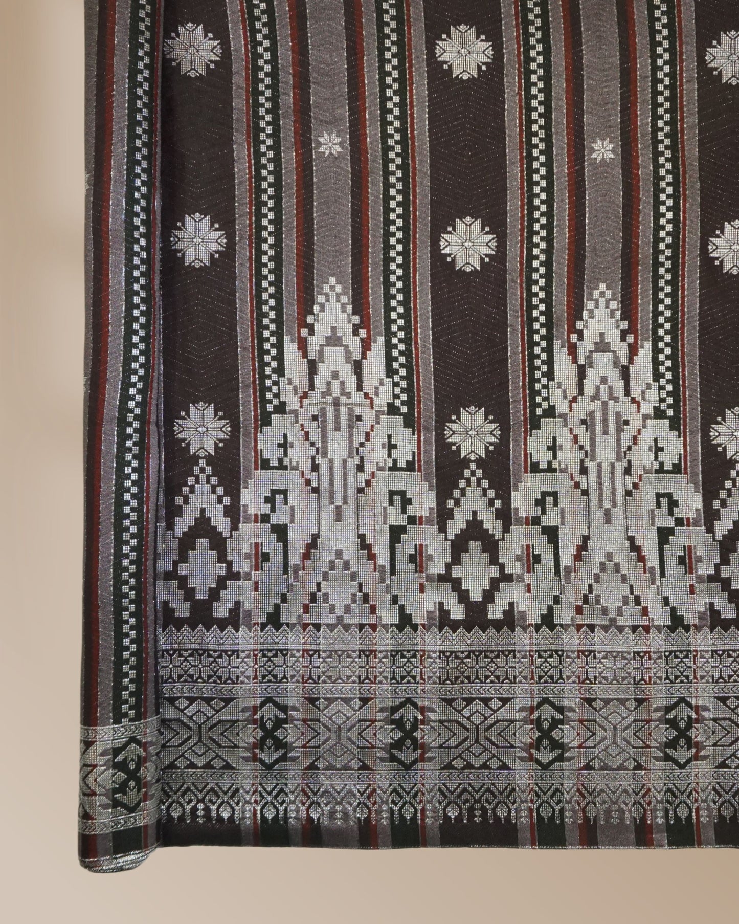 Songket Stripe Metallic Silver 44" Open Meter