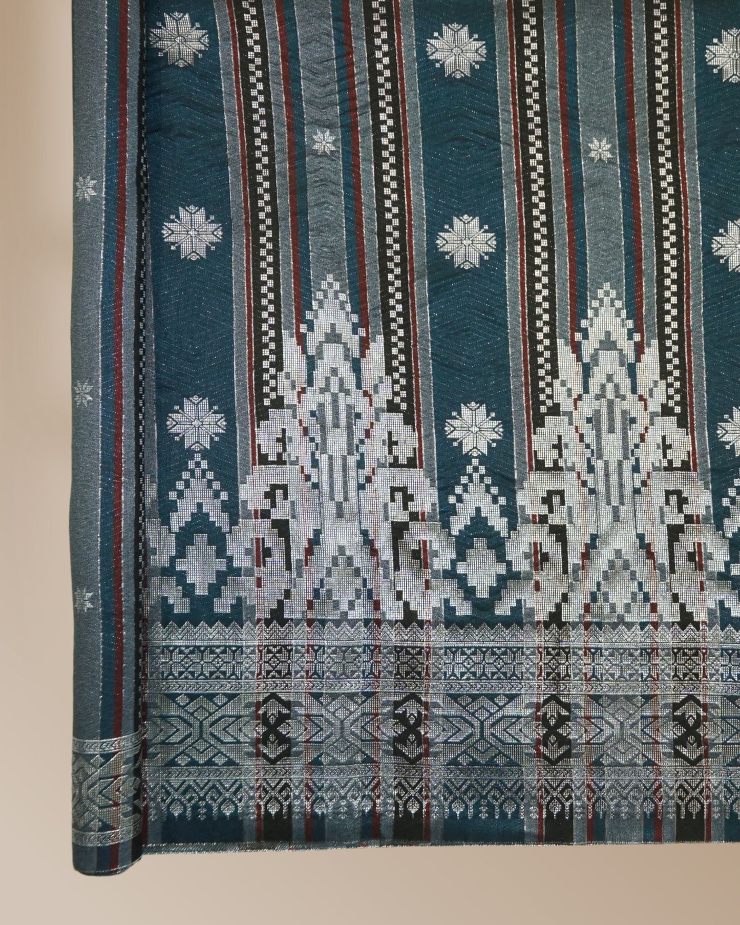 Songket Stripe Metallic Silver 44" Open Meter