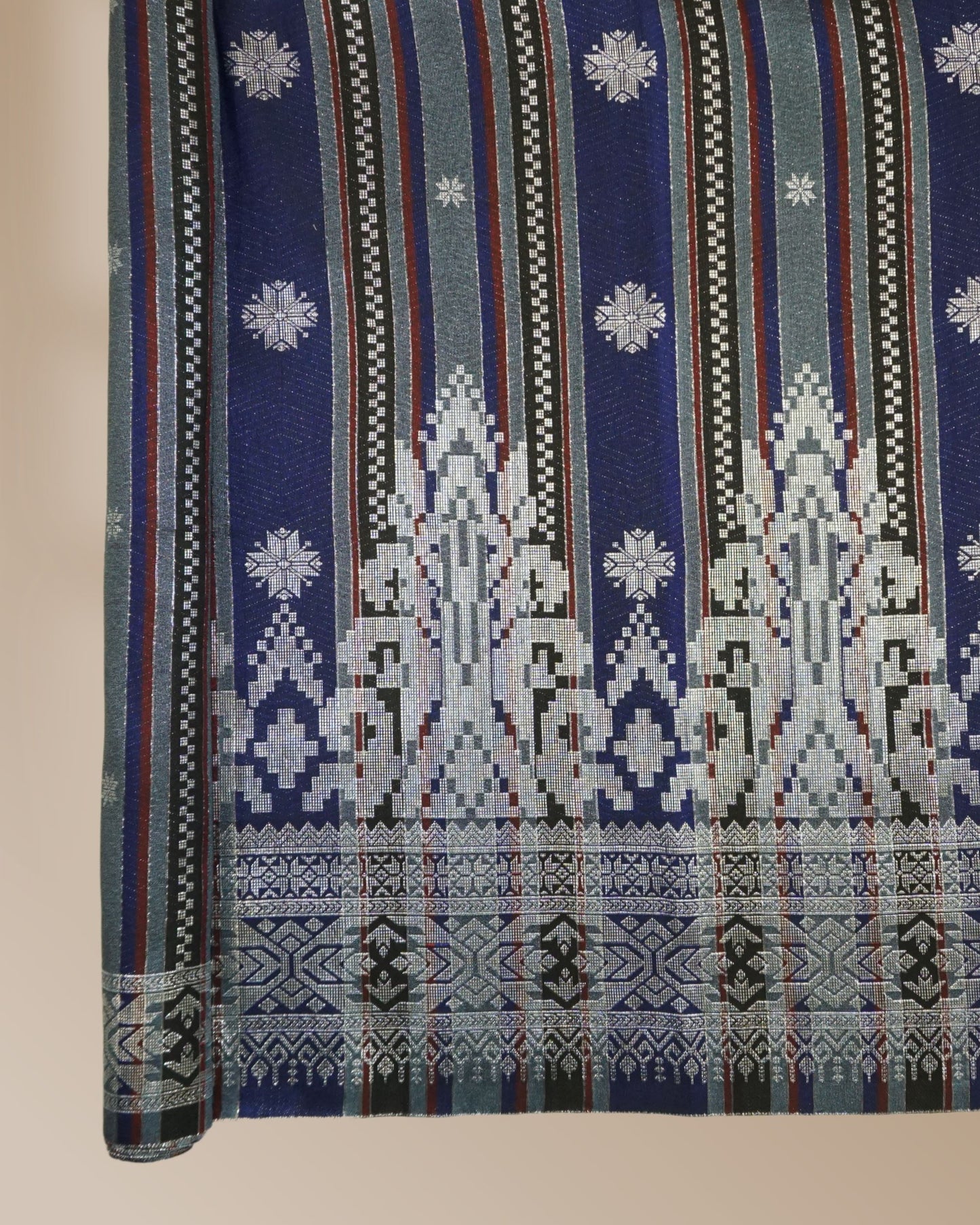 Songket Stripe Metallic Silver 44" Open Meter