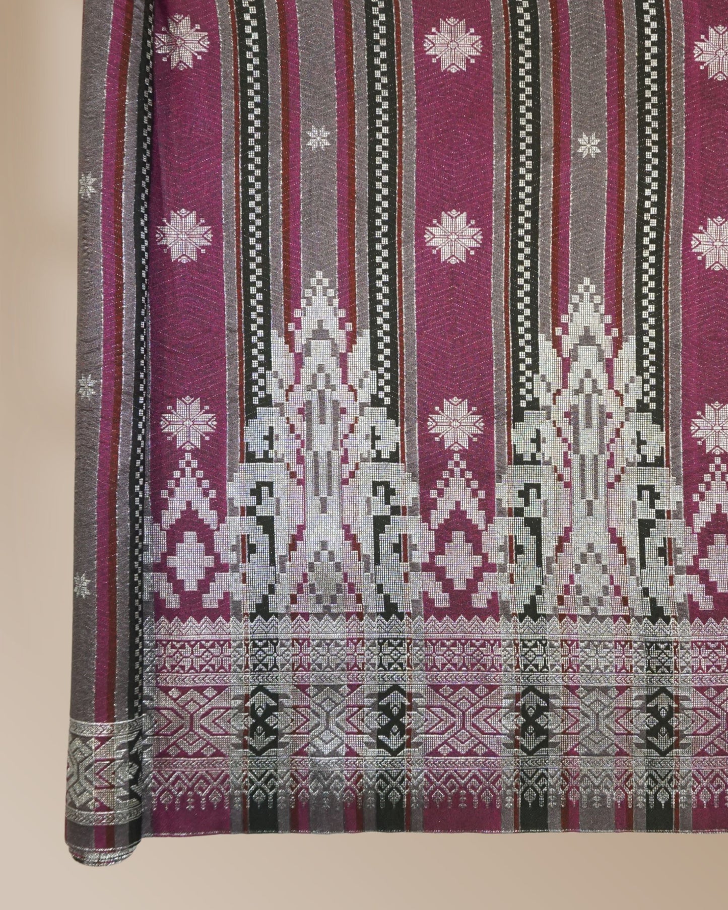 Songket Stripe Metallic Silver 44" Open Meter