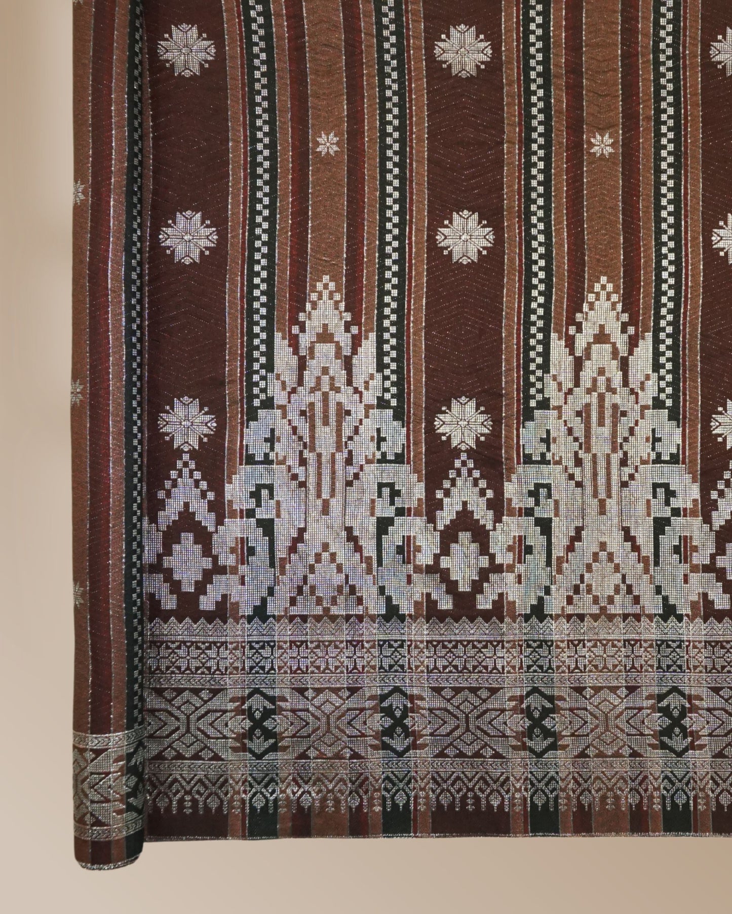 Songket Stripe Metallic Silver 44" Open Meter