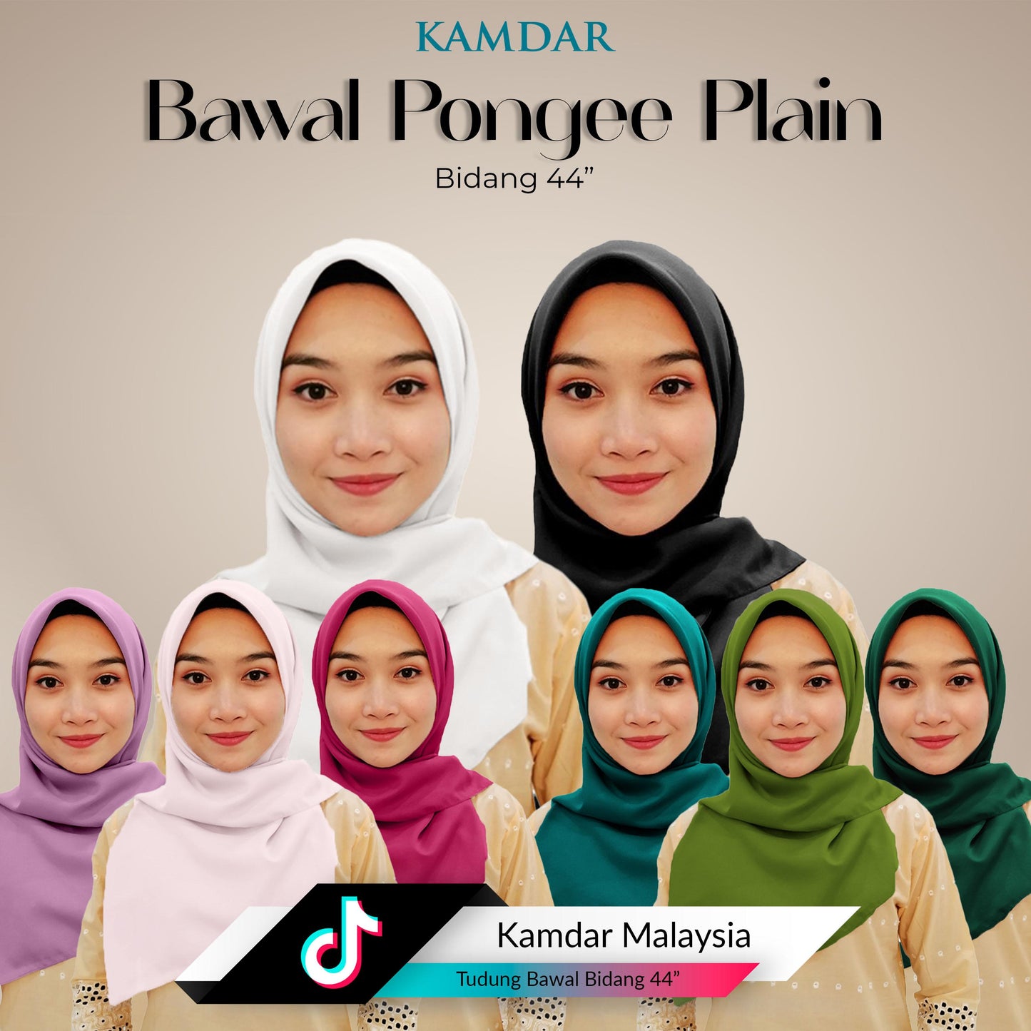 Bawal Elvia Pongee Plain Square Hijab 44"