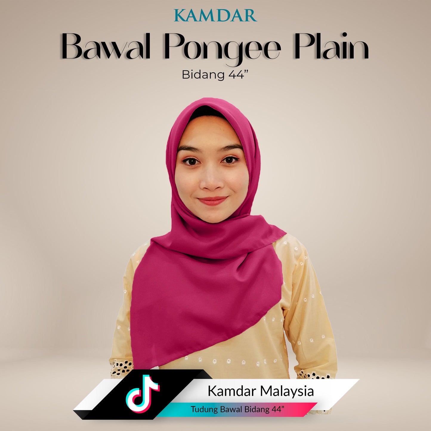 Bawal Elvia Pongee Plain Square Hijab 44"