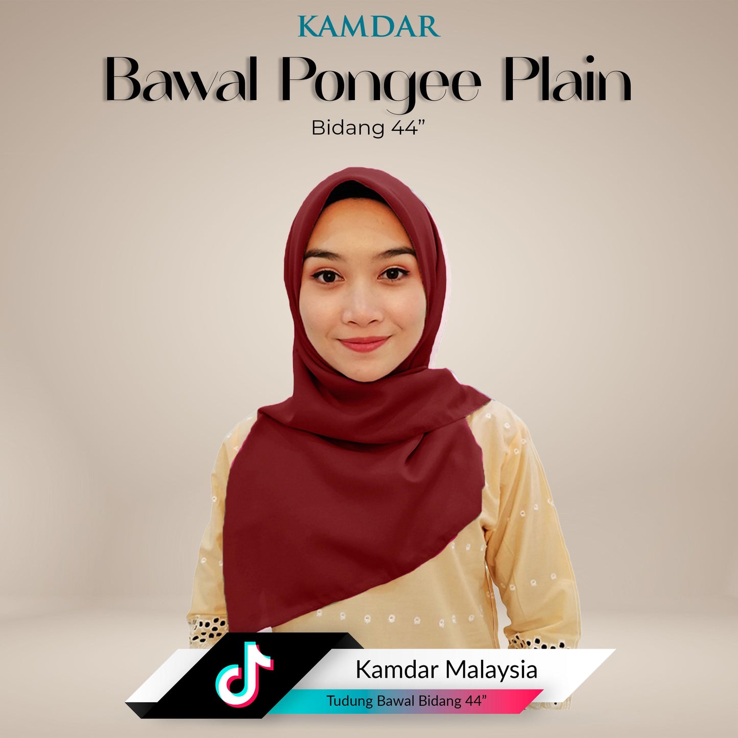 Bawal Elvia Pongee Plain Square Hijab 44"