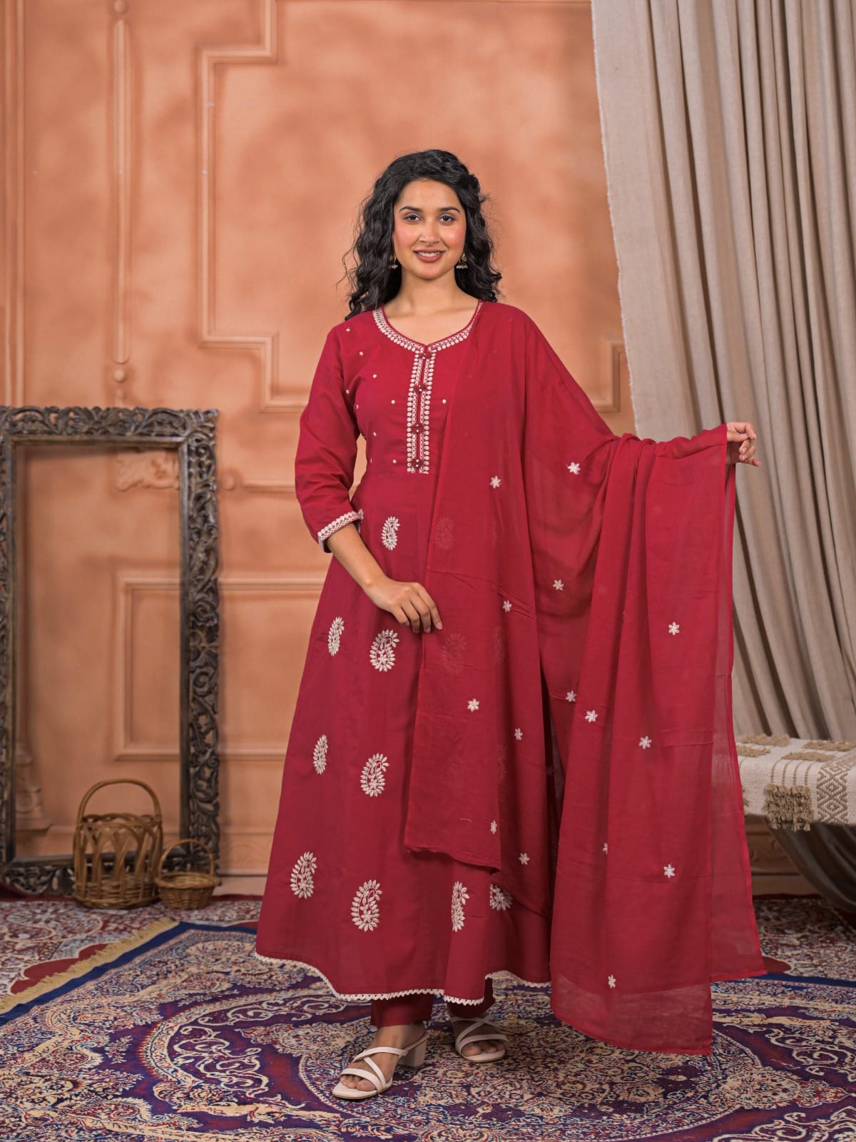 Embroidered Kurti Set in Mul Cotton Design 1