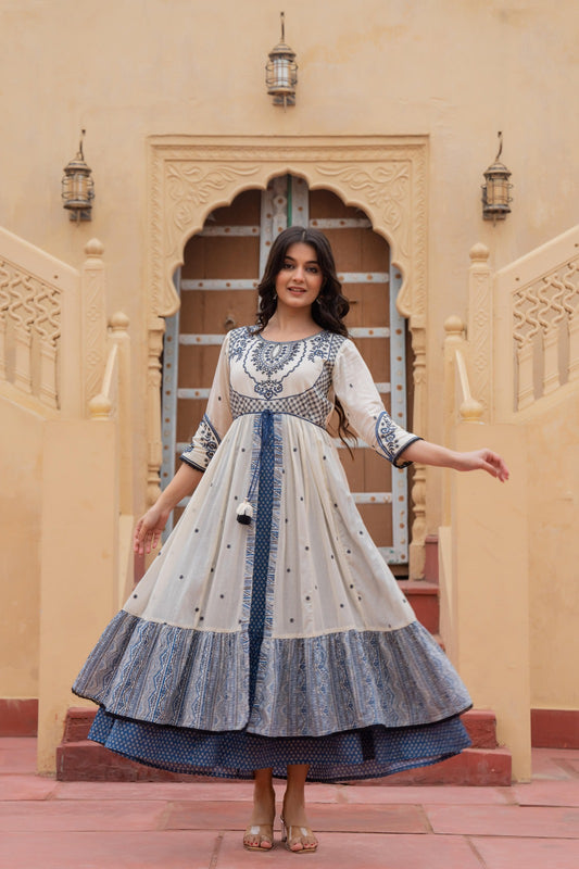 Cotton Embroidered Indo Ethnic Dress