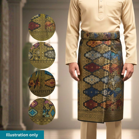 KAMDAR Men's Sampin Black Gold 6 Design - Ironless & Tak Jarang