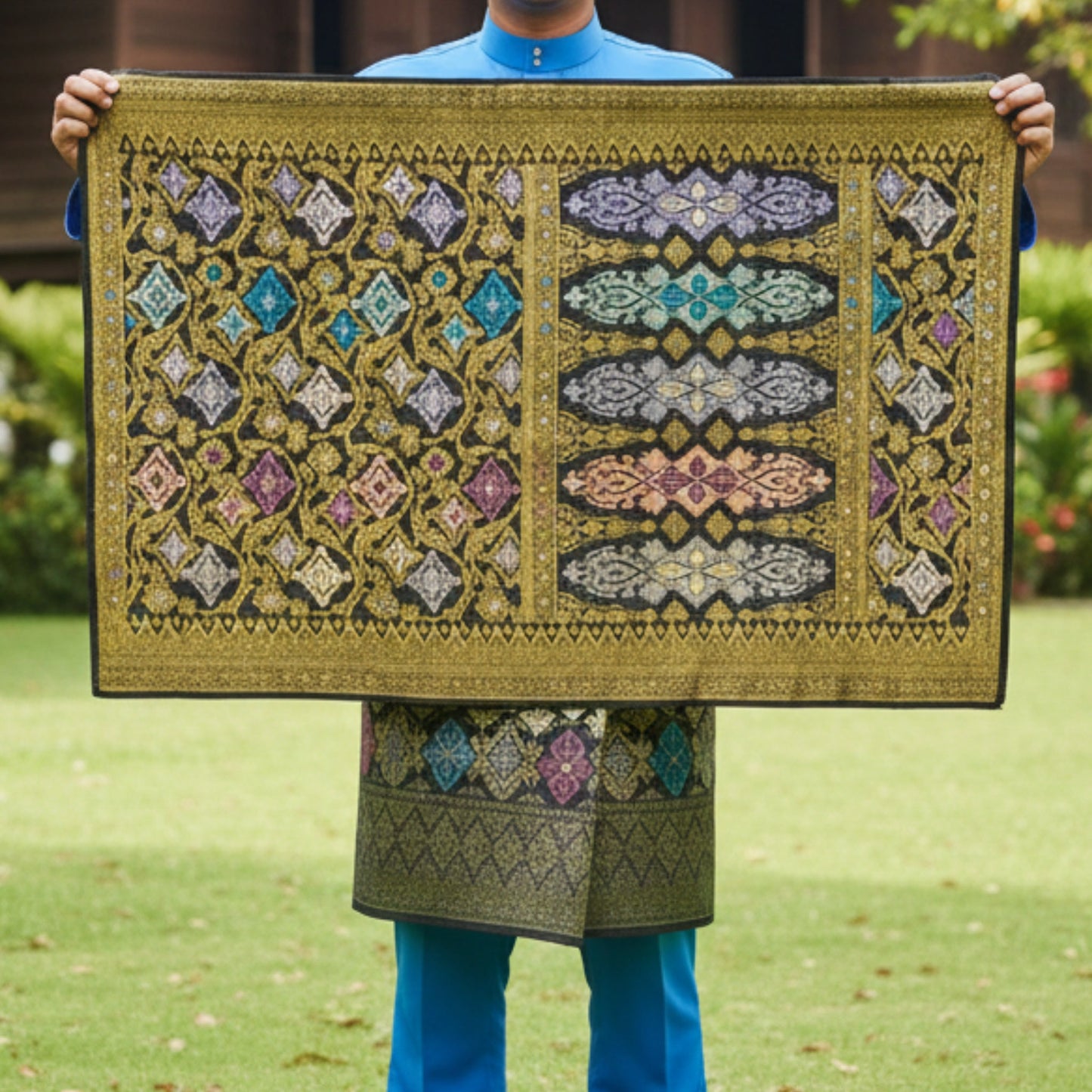 KAMDAR Men's Sampin Black Gold 6 Design - Ironless & Tak Jarang