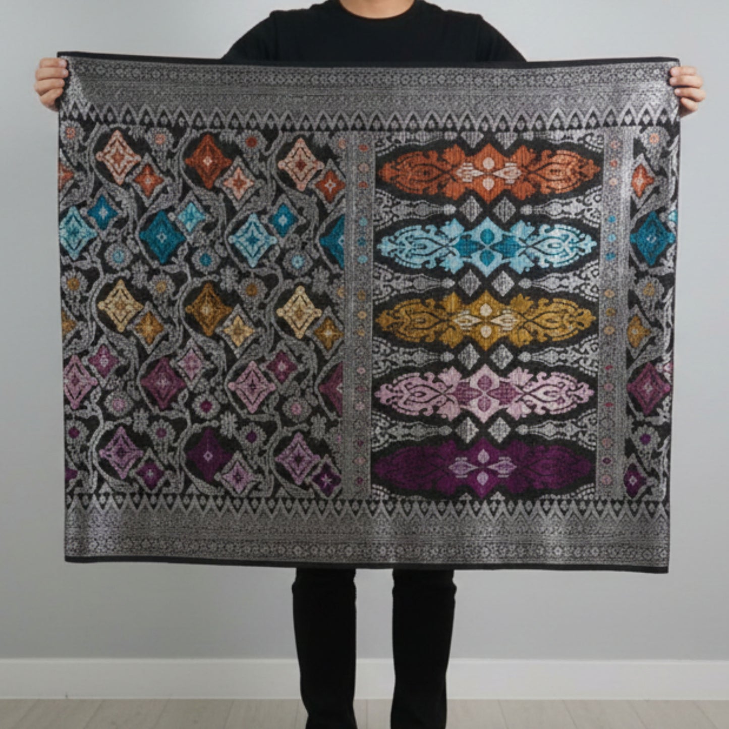 KAMDAR Men's Sampin Black Gold 6 Design - Ironless & Tak Jarang