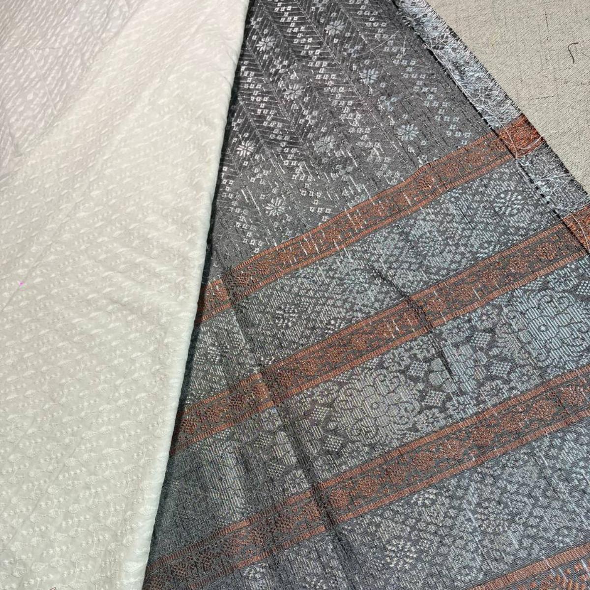 Triple Line Border Songket with Mix Cotton Embroidery Combo Set