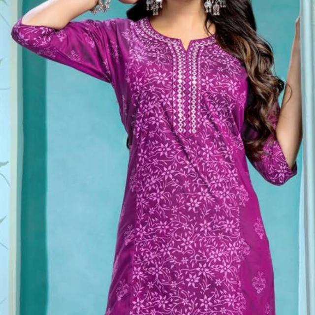 Tina Slub Print with Embroidery Kurti Top