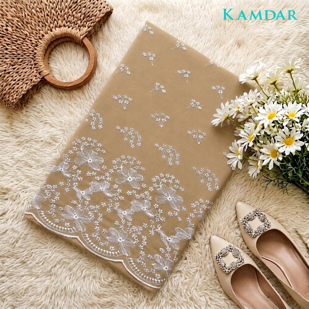 KAMDAR Senandung Kasih Cotton Embroidery Fabric | Premium Cambric 60S Kain Pasang 2M / 4M | Baju Kurung | Kebaya