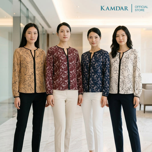 KAMDAR Sofea Eksklusif Blouse Wanita | Baju Blouse Wanita Floral Leher V Hiasan Emas | Saiz 48-54 Plus Size