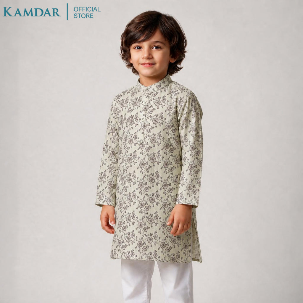 KAMDAR – Zayan Set Kurta Panjang Kanak-Kanak | Baju Etnik Poliester Premium | Pakaian Rasmi Budak Lelaki Saiz 11–16