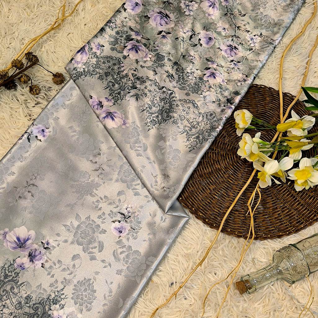 KAMDAR – Ivory Satin Digital Prints | Bunga Magnolia | Corak Digital Moden