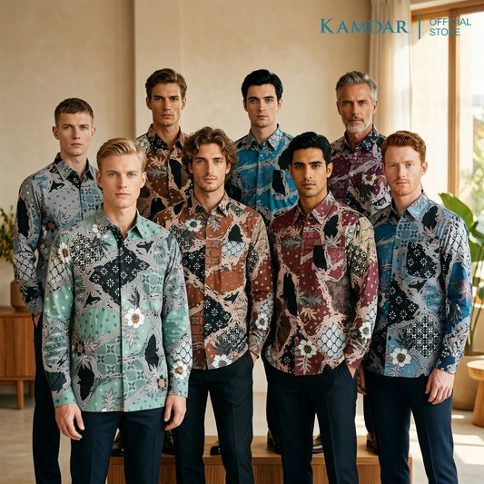 KAMDAR Batik Wira Men Long Sleeve Shirt | 100% Cotton Batik | Comfort Fit Baju Kemeja Batik Lelaki