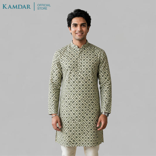 KAMDAR – Baju Kurta Panjang Lelaki Corak Berlian Medallion | Baju Deepavali Bercorak