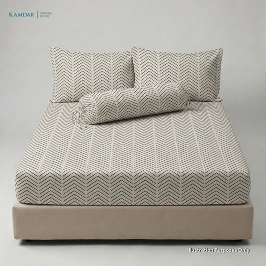 KAMDAR – Set Cadar + Sarung Bantal + Sarung Bantal Peluk (Queen/King) | Printed 250TC | 100% Cotton | Kontemporari