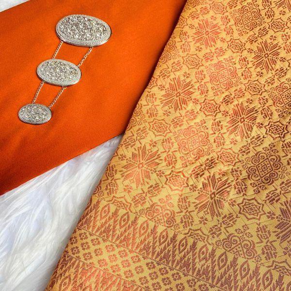 Orange Songket and Taffeta Plain Combo Set