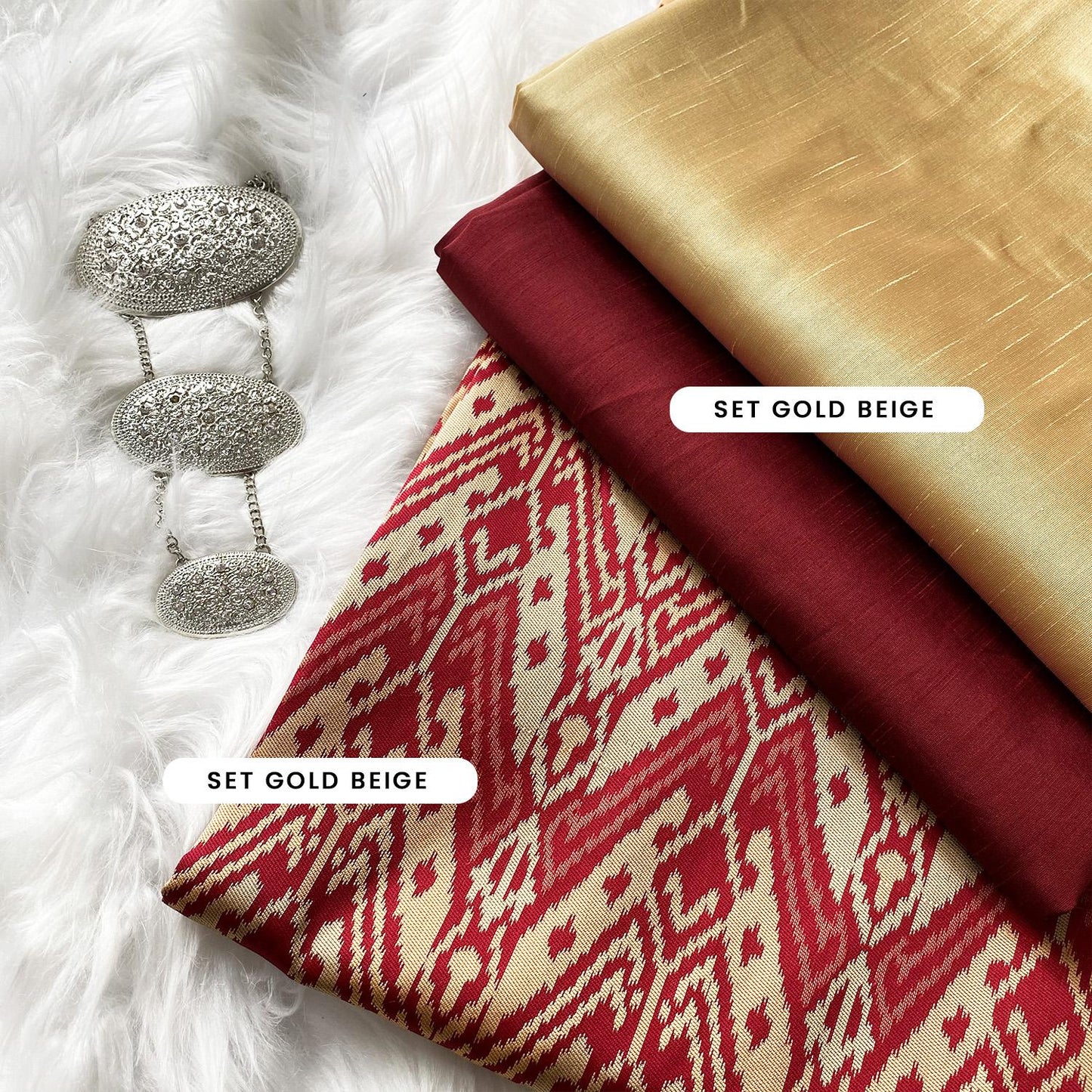Plain Taffeta with Matching Ikkat Jacquard Combo Set