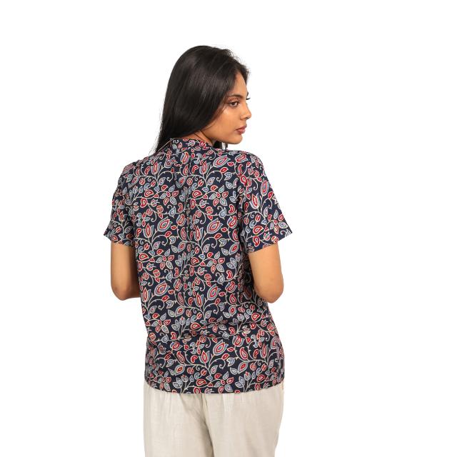 Utsav Floral Kurti Top with Mandarin Collar