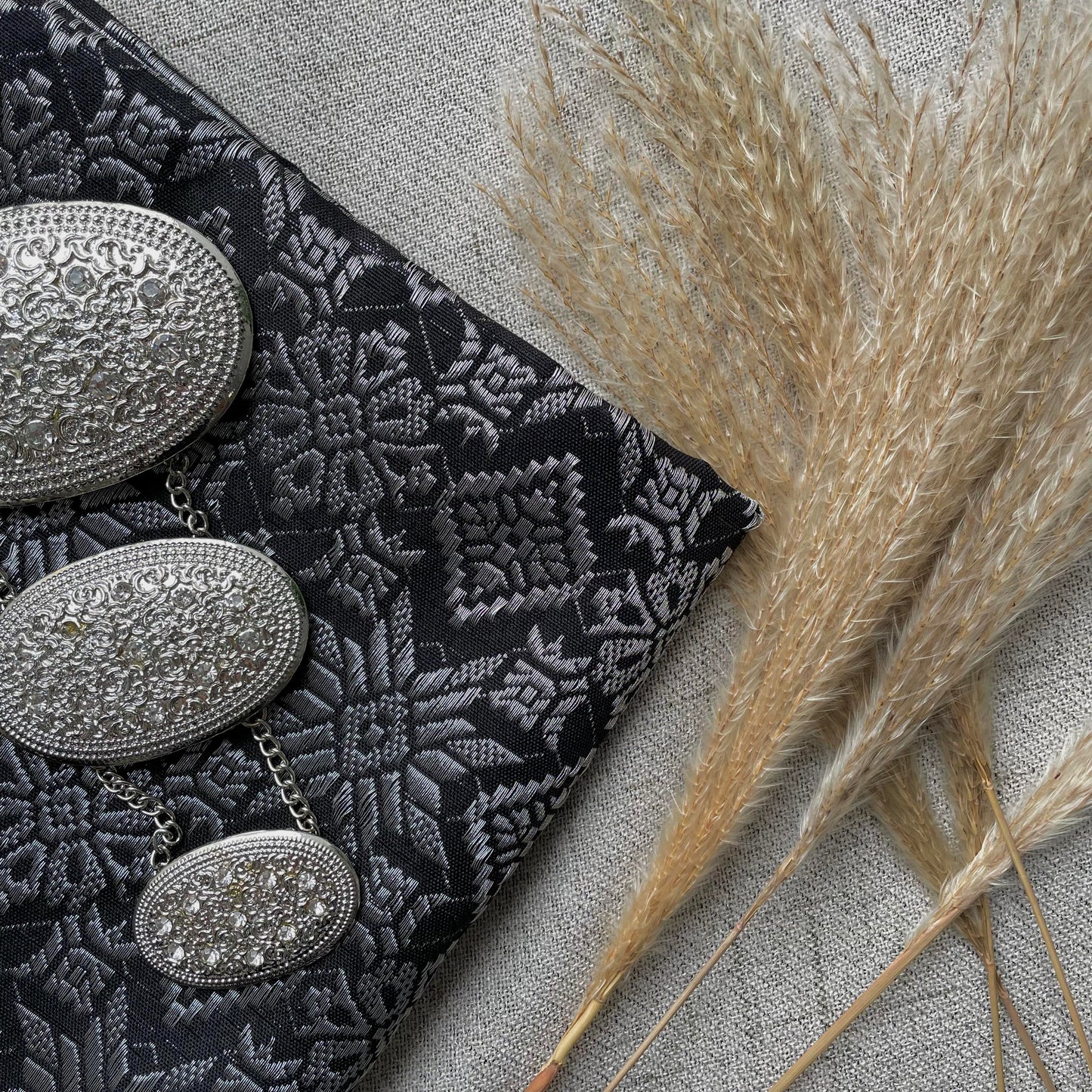 Black and White Cotton Eyelet with Metallic Songket