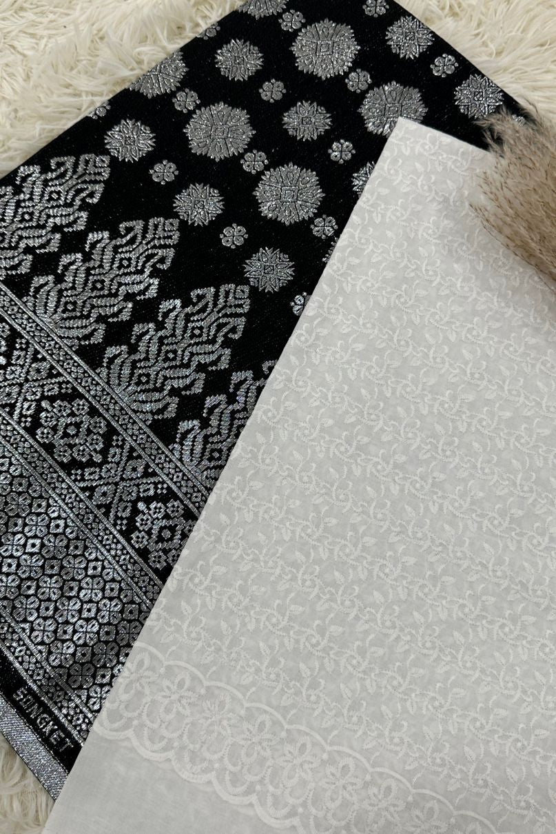 Songket with Cotton Embroidery - White Theme