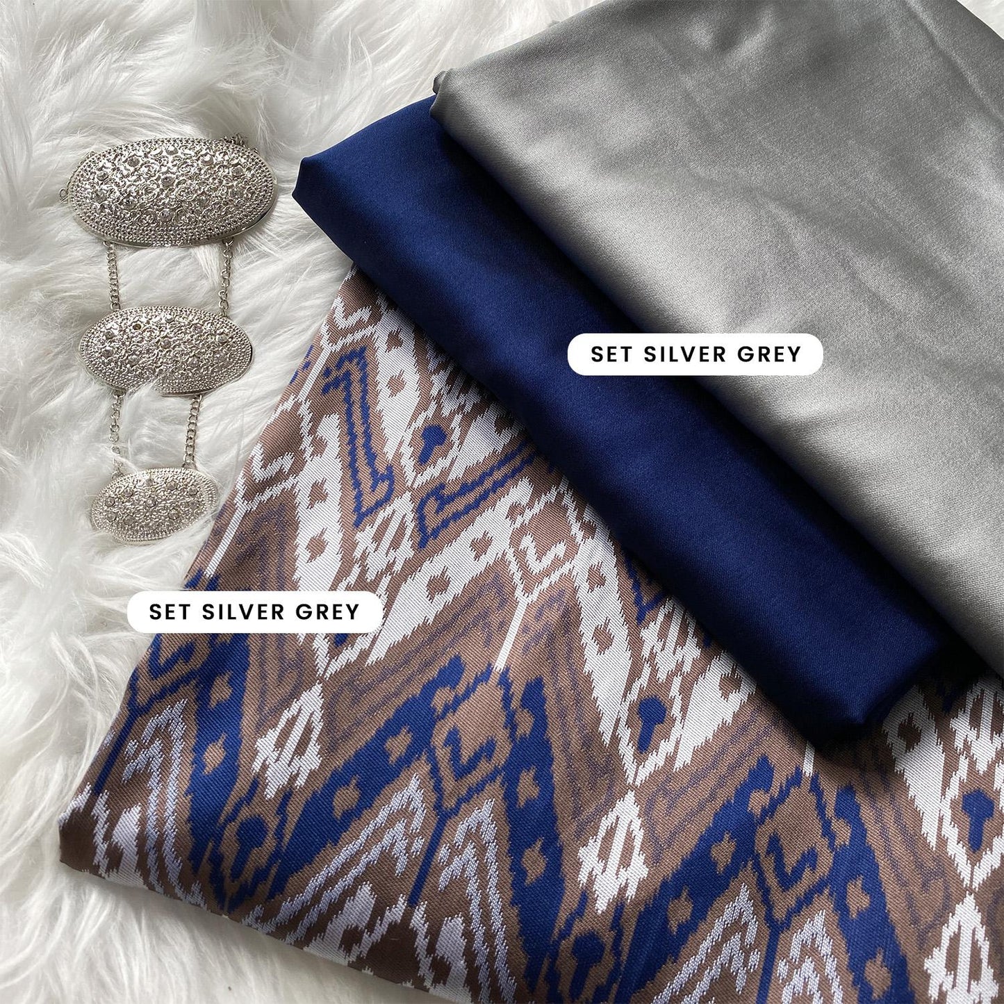 Plain Taffeta with Matching Ikkat Jacquard Combo Set