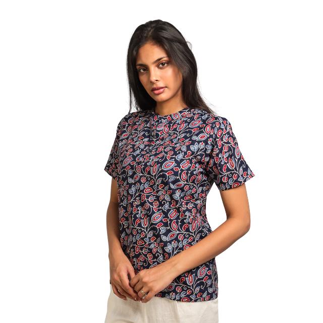 Utsav Floral Kurti Top with Mandarin Collar