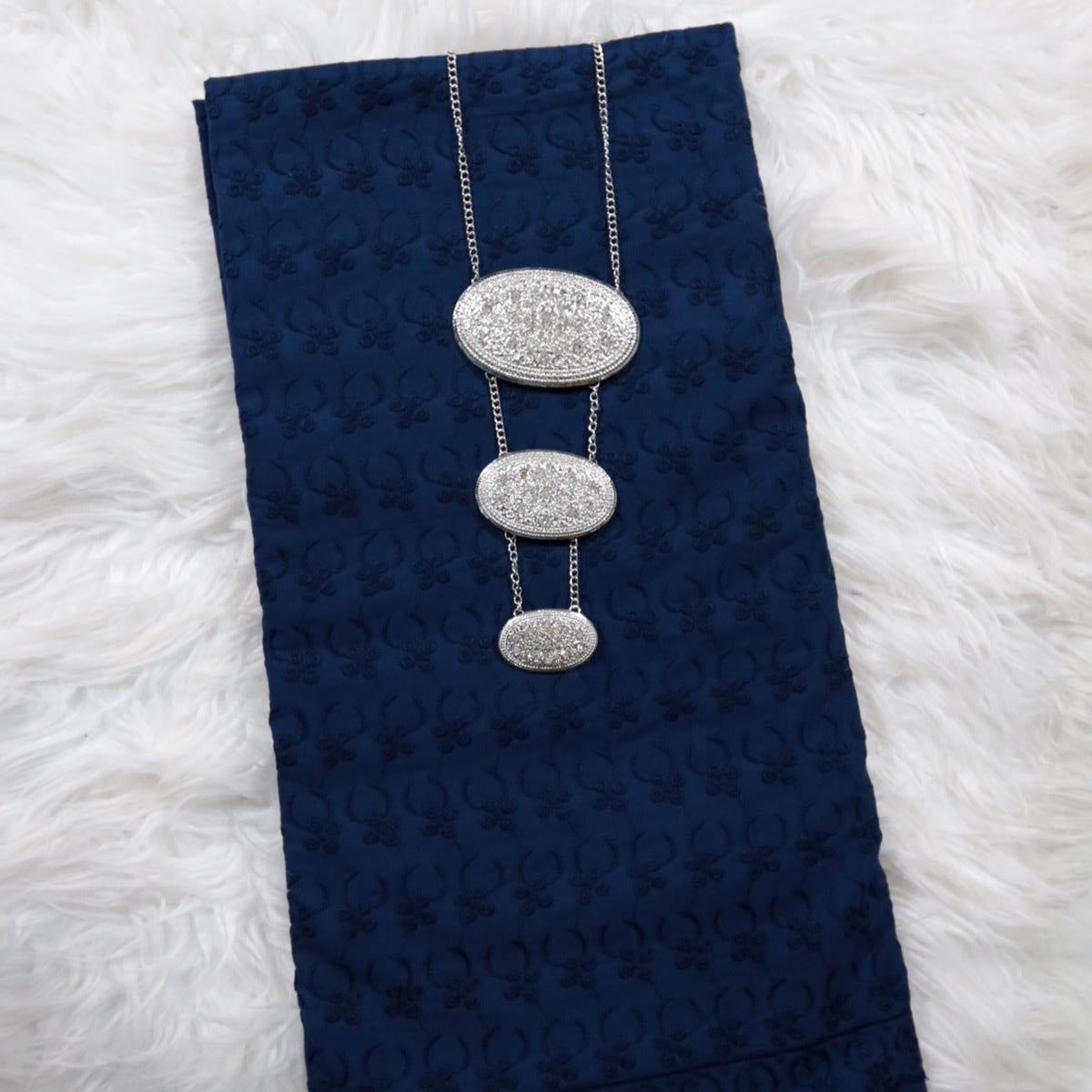 Poplin Chikan Cotton Embroidery 44" - Navy Blue