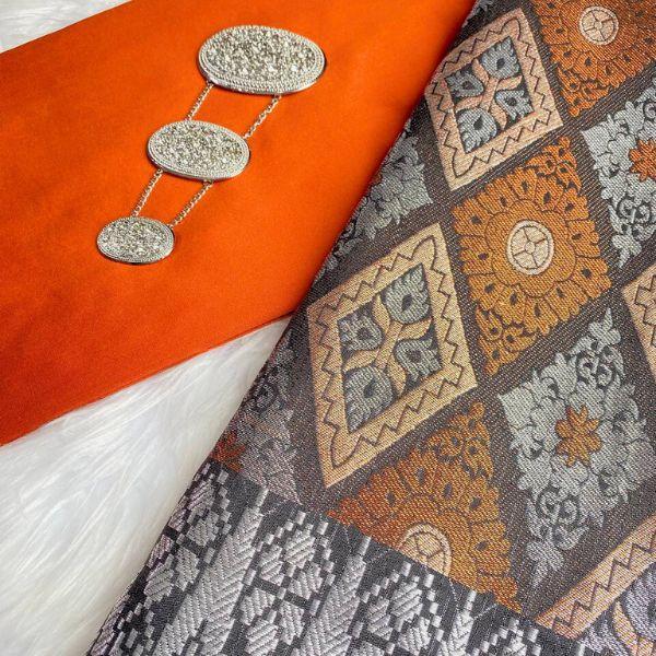Orange Songket and Taffeta Plain Combo Set