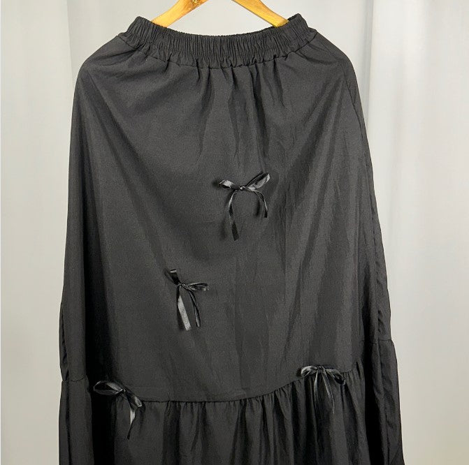Bow Pleated Full Length Skirt