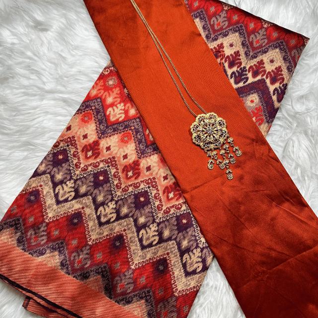 Orange Songket and Taffeta Plain Combo Set