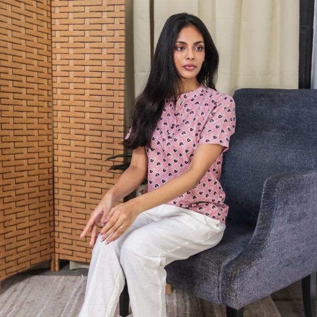 Kurti Bercetak KAMDAR/Atas Dengan Kolar Mandarin 3 Butang untuk Wanita (S-3XL) Plus Saiz Gaya Kasual Lengan Trendy & Selesa Kurti Murah