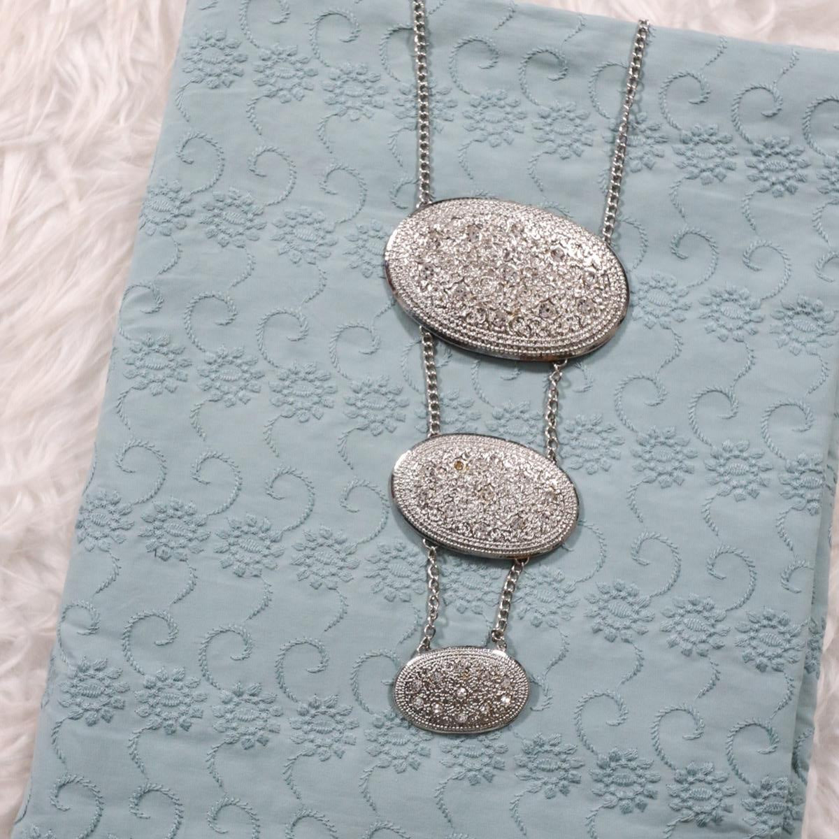 Poplin Chikan Cotton Embroidery 44" - Turquoise