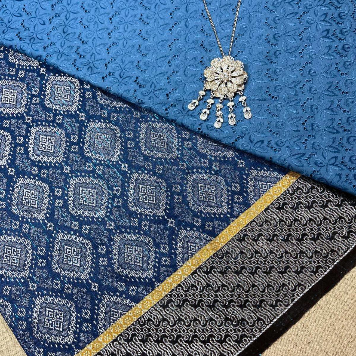 Square Ketupat Songket with Mix Cotton Embroidery Combo Set