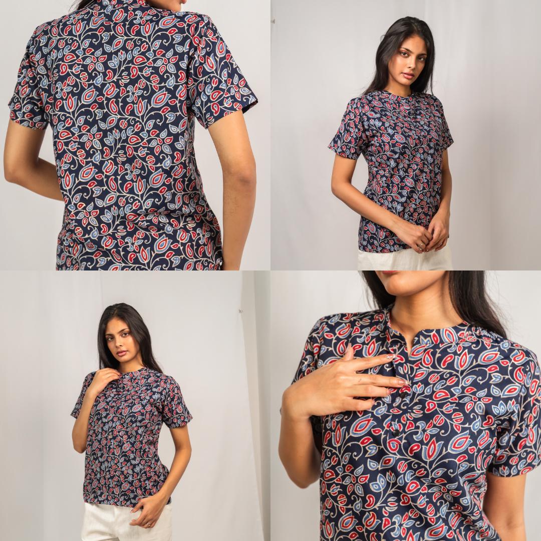 Utsav Floral Kurti Top with Mandarin Collar