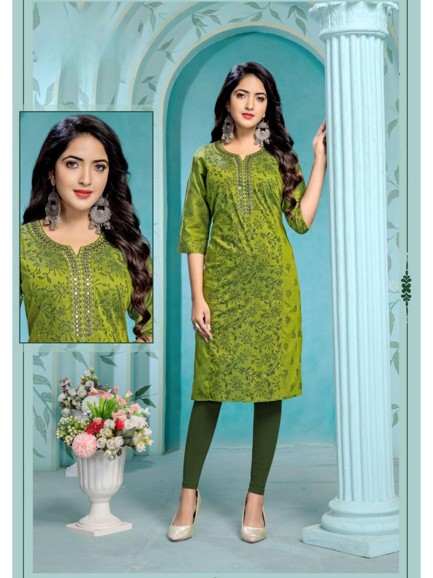 Tina Slub Print with Embroidery Kurti Top