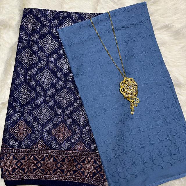 Pastel Cotton Cambric 40S with Metallic Songket Combo Set